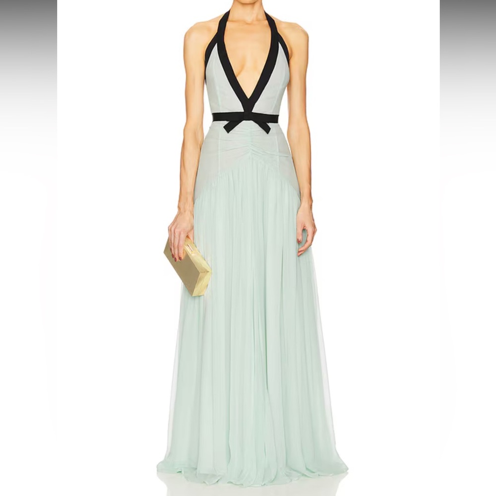 HELSA The Siren Dress in Silk Chiffon in Mint & Blac